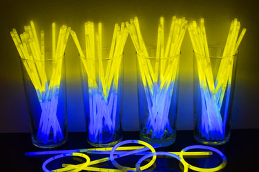 8 inch Premium Bi-Color Blue/Yellow Glow Stick Bracelets- 100 per package